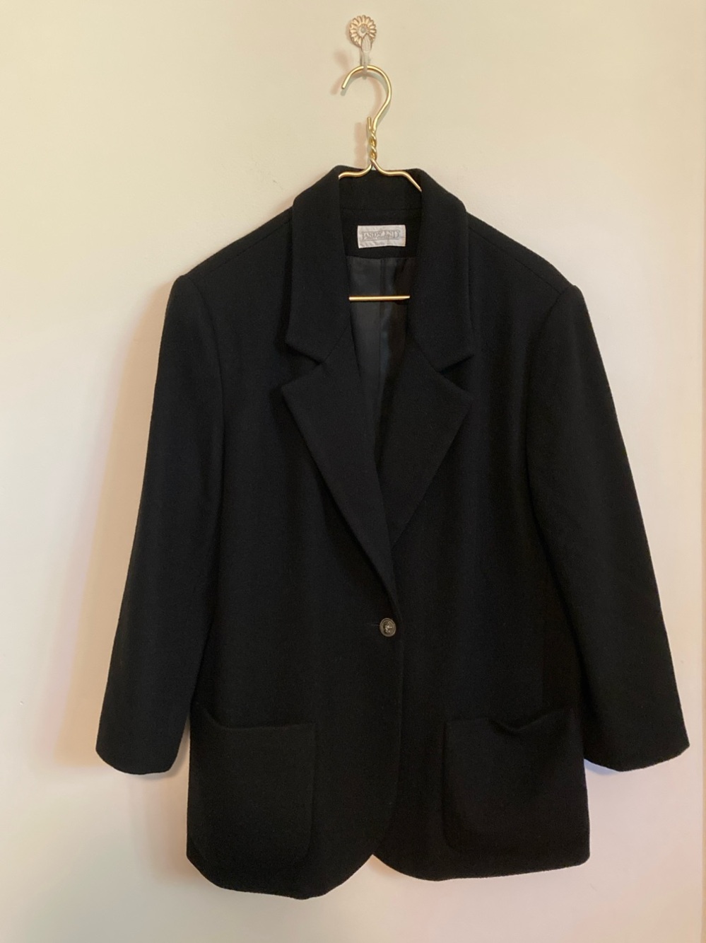 Lands' End Black Women's Single-Button Wool-Cashmere Blazer Size 14 Petite
